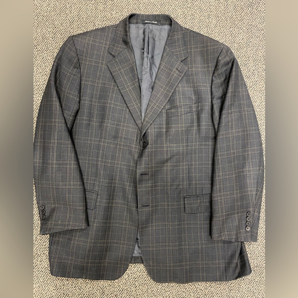 Faconnable Made in Italy Vintage 3-Button Check Print Wool Jacket Size 50‎ L